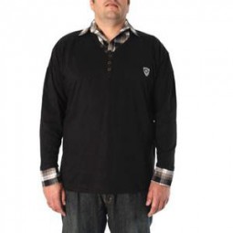 Tee-shirt noir manches longues col carreaux grande taille homme by Allsize
