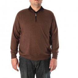 Pull ENZO uni marron col montant grande taille homme by Kudis