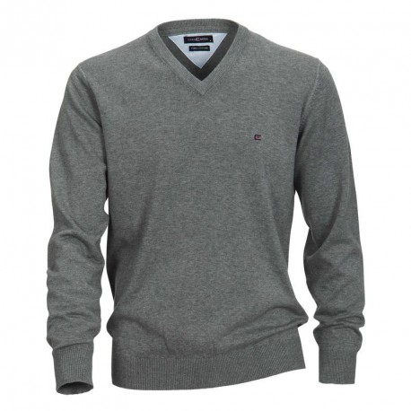 Pull MATTEO gris grande taille homme en jersey by Casa Moda