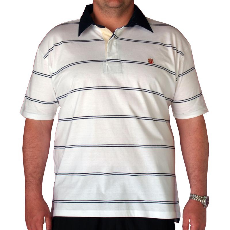 Polo rugby rayé grande taille homme blanc Duke coton pas cher