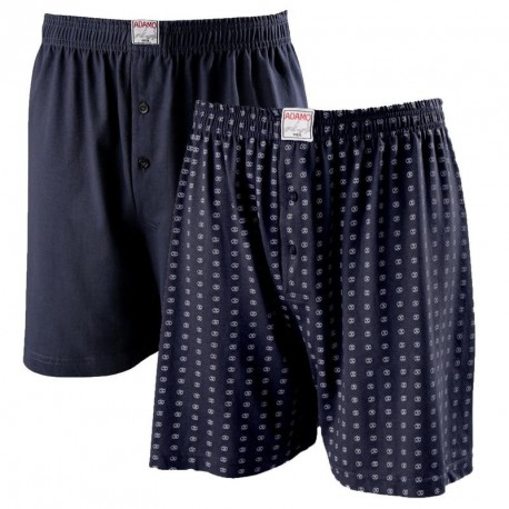 Lot deux caleçons coton DEAN uni bleu + motifs rande taille homme by Adamo
